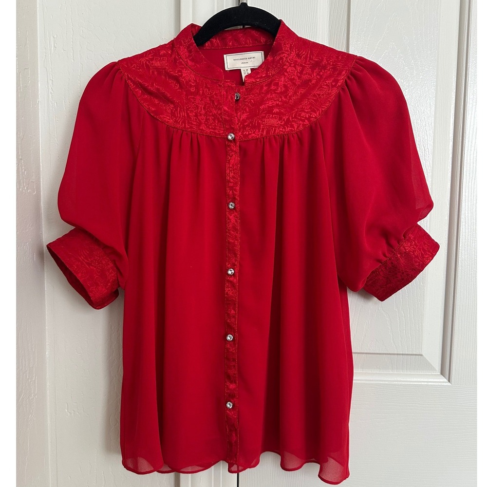 Anthropologie Moulinette Soeurs Colline Red Jacquard Blouse - Size 00‎